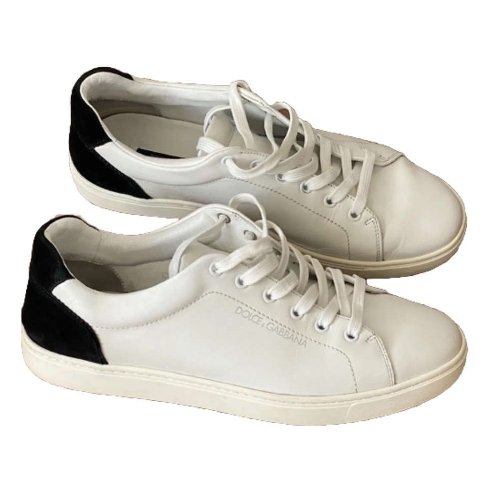 Men’s Dolce & Gabbana White Leather Black Suede Trim Sneakers 7.5 IT / 8.5 US